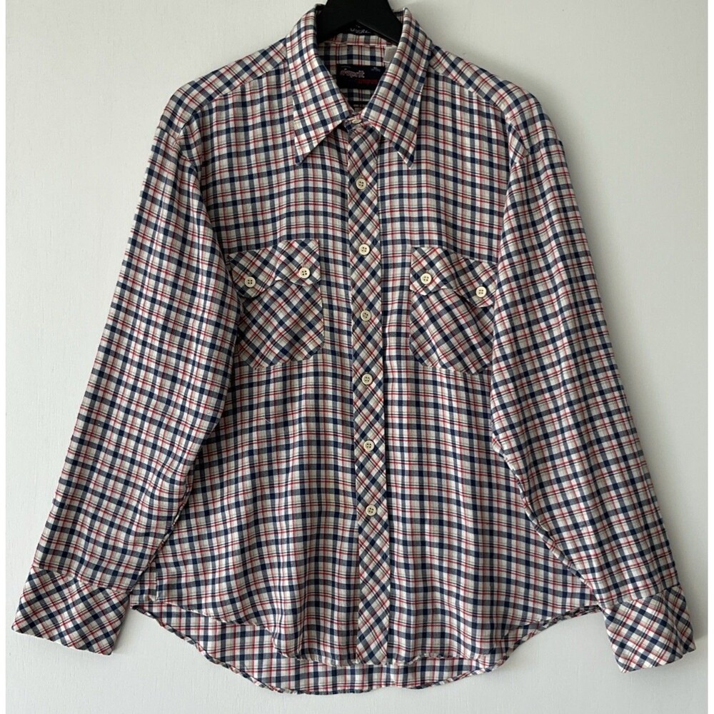 VTG Esprit by Campus Mens Plaid Shirt Sz XL 17-17.5 Long Sleeve 80s Preppy